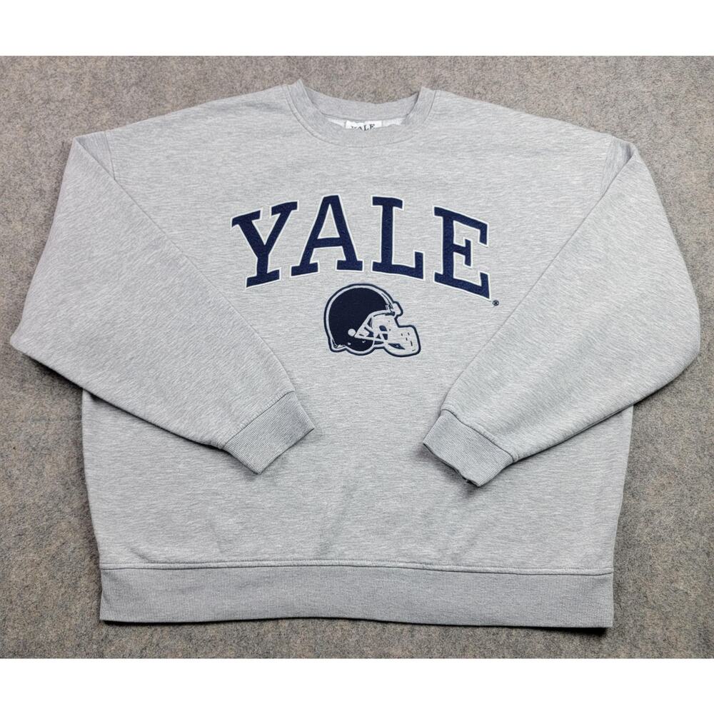 Yale University Sweatshirt Mens Medium Gray Crewneck Football Helmet Patch Logo
